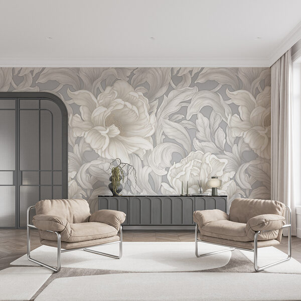 Wallpaper with flowers and leaves Wallpaper with flowers and leaves