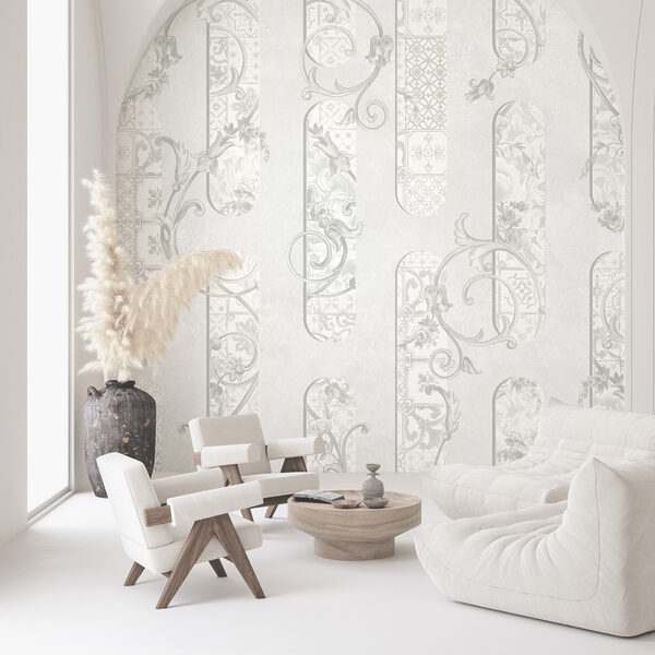 White wallpaper with floral designs White wallpaper with floral designs