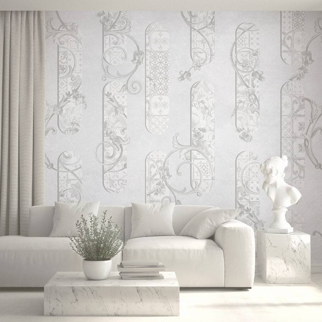 White wallpaper with floral designs White wallpaper with floral designs