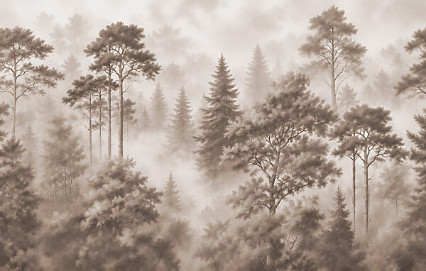 Foggy forest with trees Foggy forest with trees