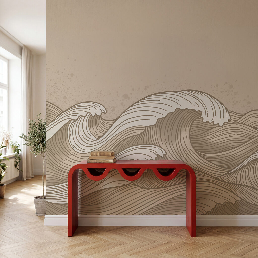 Drawing of waves in a sea Drawing of waves in a sea