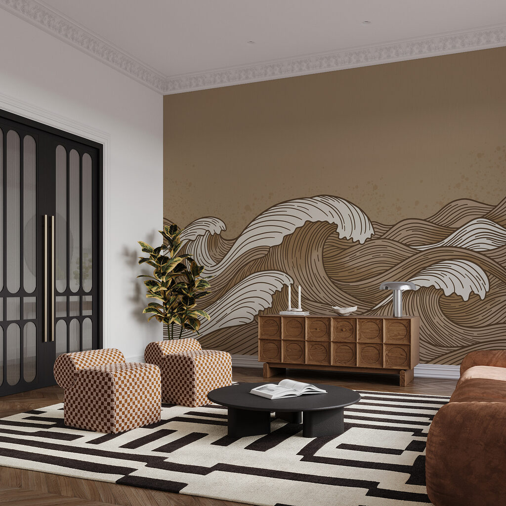 Drawing of waves in brown and white Drawing of waves in brown and white