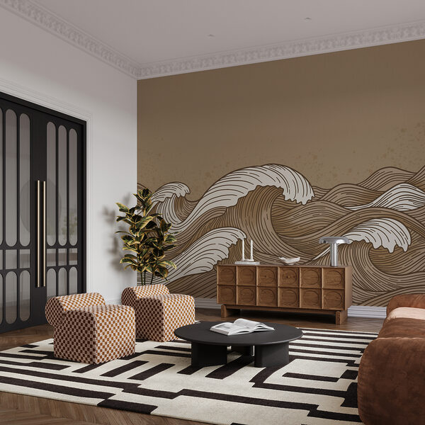 Drawing of waves in brown and white Drawing of waves in brown and white