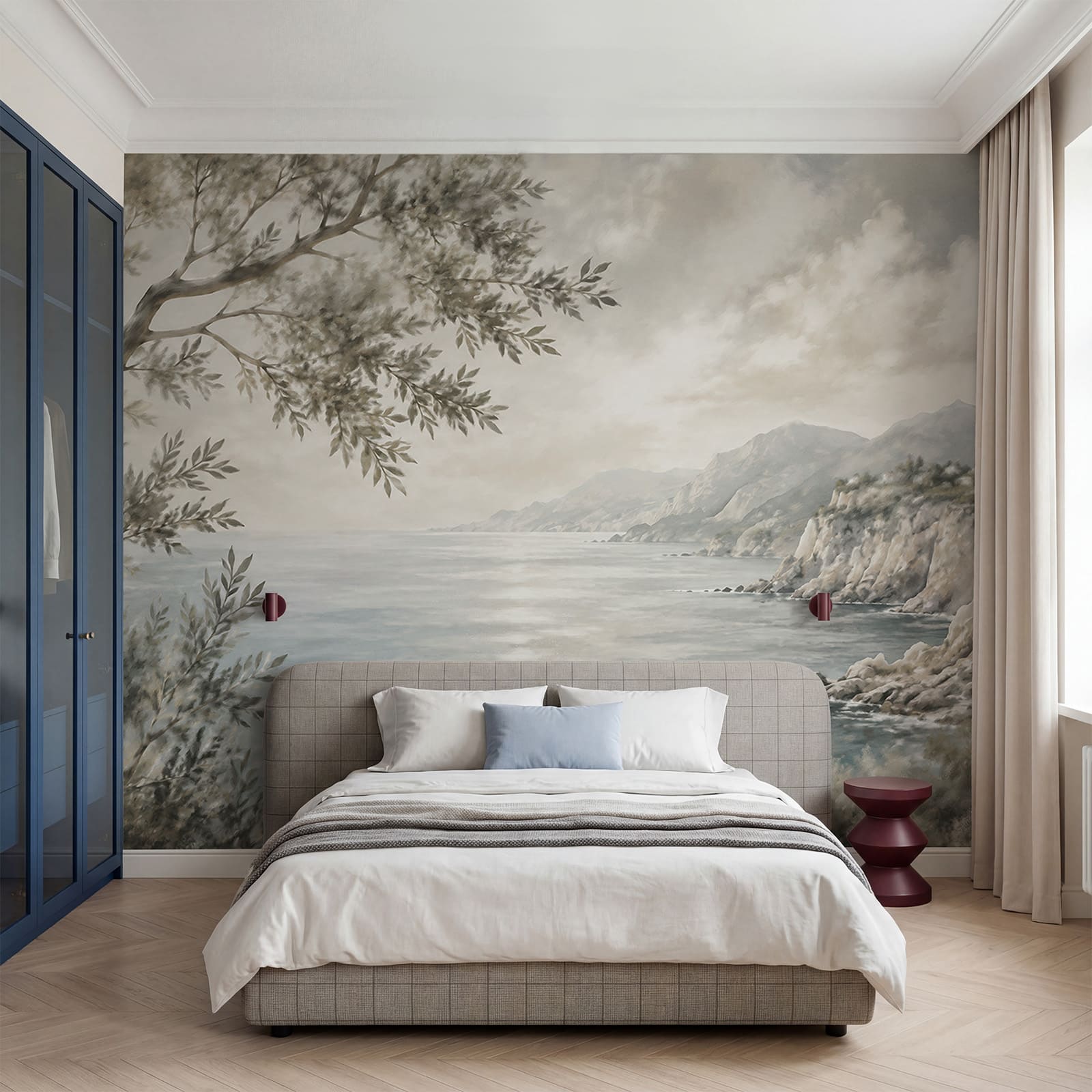 Painting of a body of water and a tree