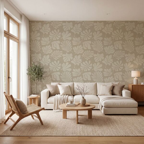Wall mural Wall mural Pattern of leaves on a beige background (SKU: t00858)