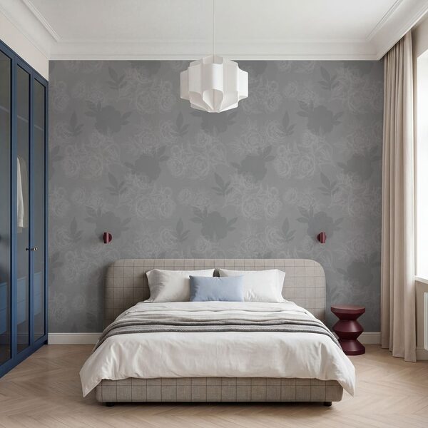 Grey and white floral pattern Wall mural Grey and white floral pattern