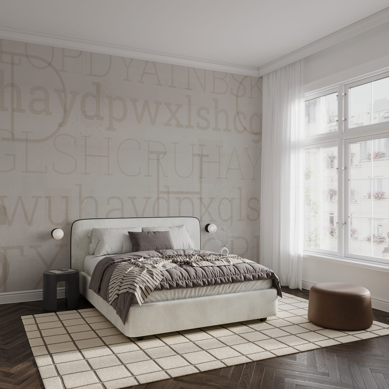 White background with letters