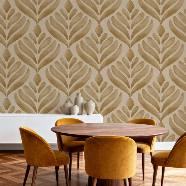 Pattern of leaves on a beige background Wall mural Pattern of leaves on a beige background