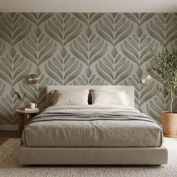 Pattern of leaves on a grey background Wall mural Pattern of leaves on a grey background
