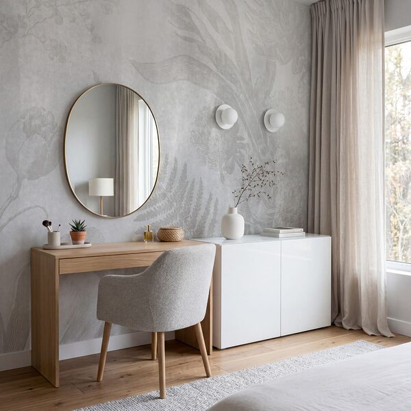 Grey and white floral pattern Wall mural Grey and white floral pattern
