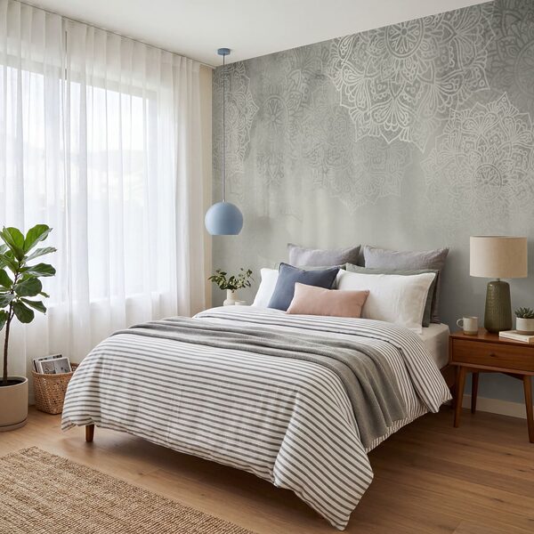 White and grey background with white mandalas Wall mural White and grey background with white mandalas