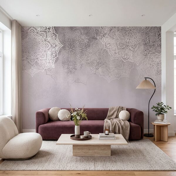 White and pink background with white mandalas Wall mural White and pink background with white mandalas