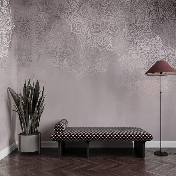 White and pink background with white mandalas White and pink background with white mandalas