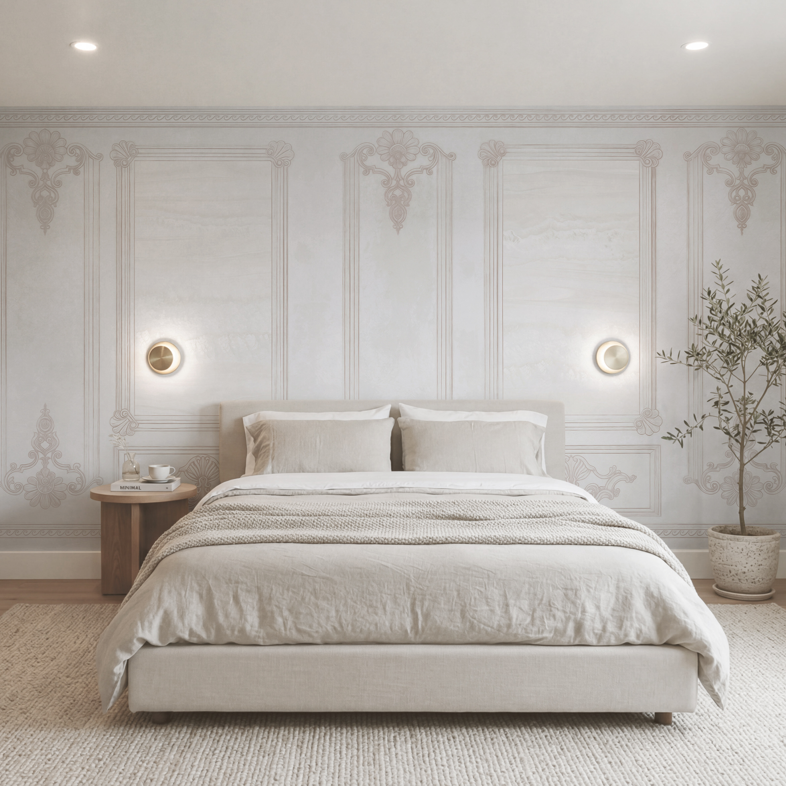 White wall with ornate designs