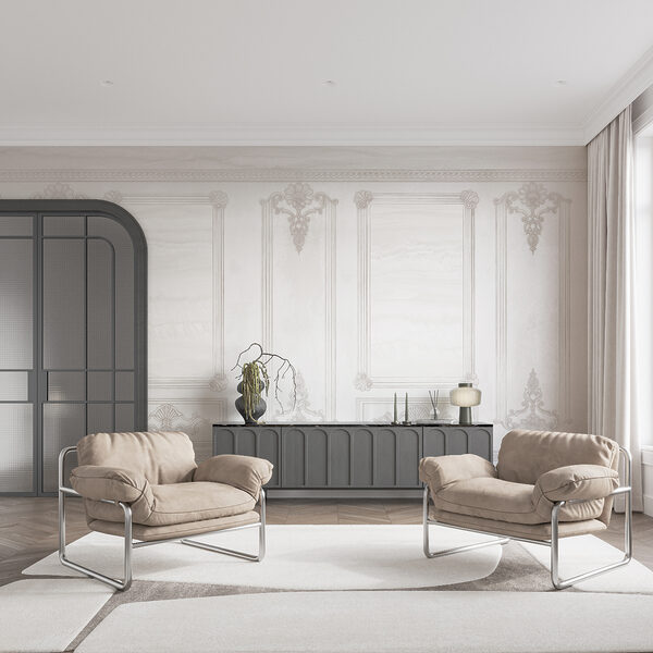 White wall with ornate designs