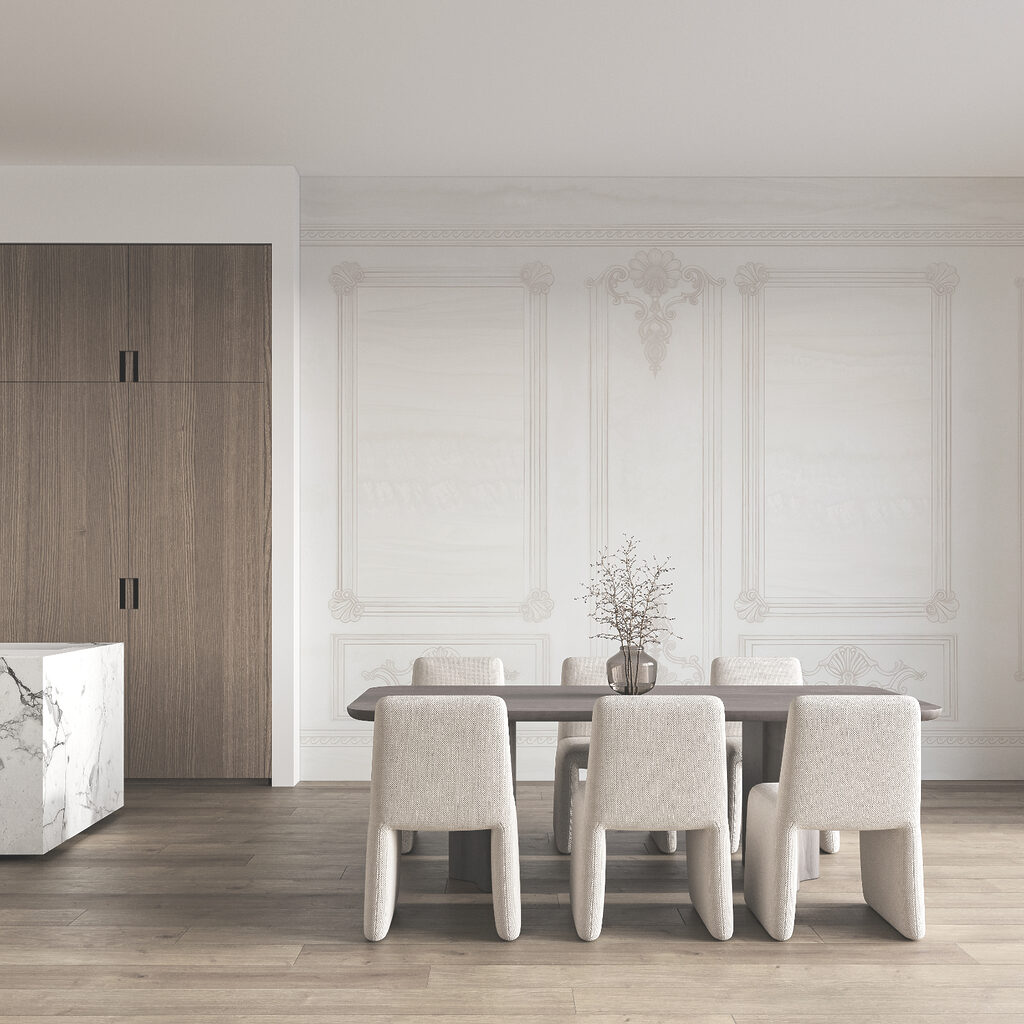 White wall with ornate designs