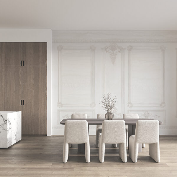White wall with ornate designs