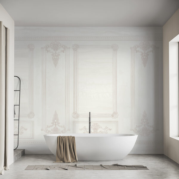 White wall with ornate designs