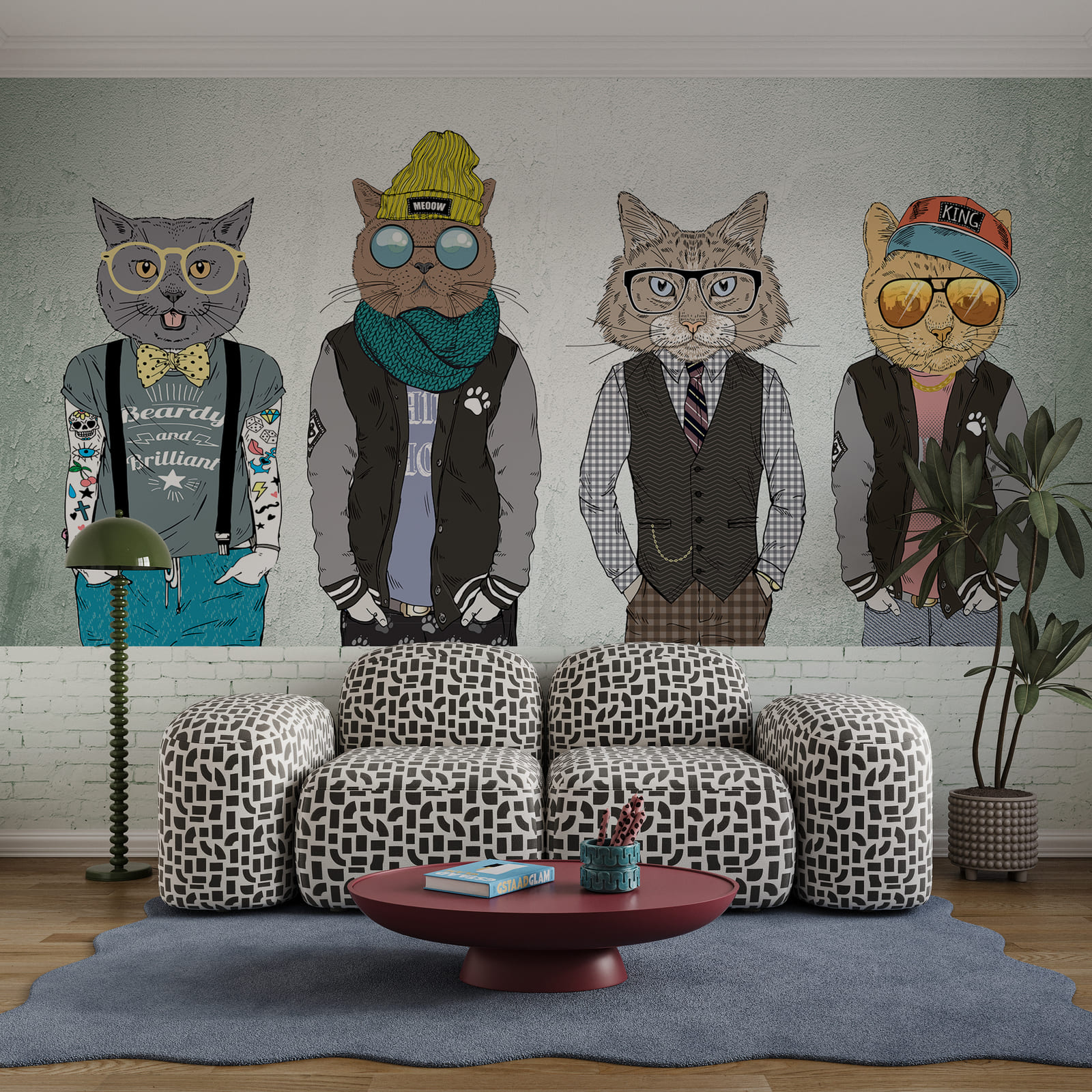Group of cats wearing clothes Group of cats wearing clothes