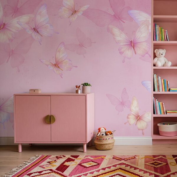 Pink background with butterflies