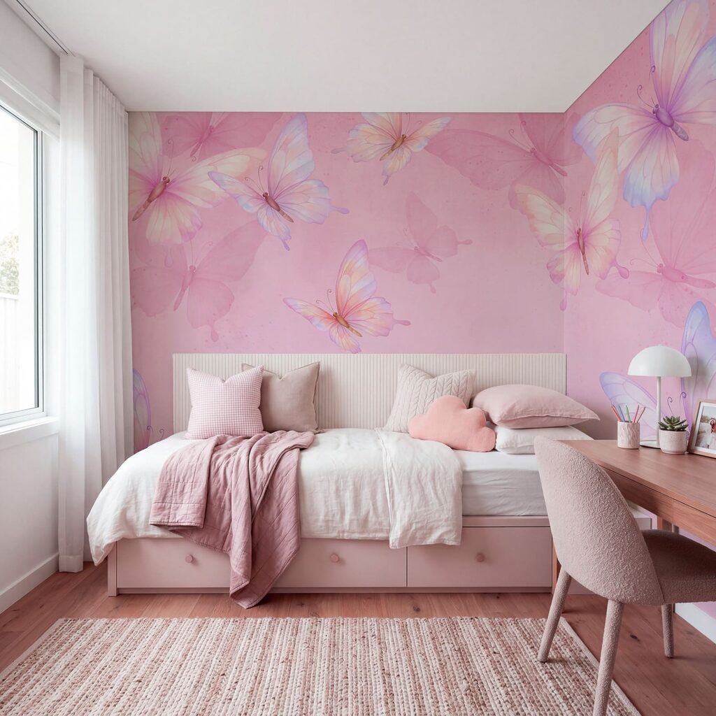 Pink background with butterflies
