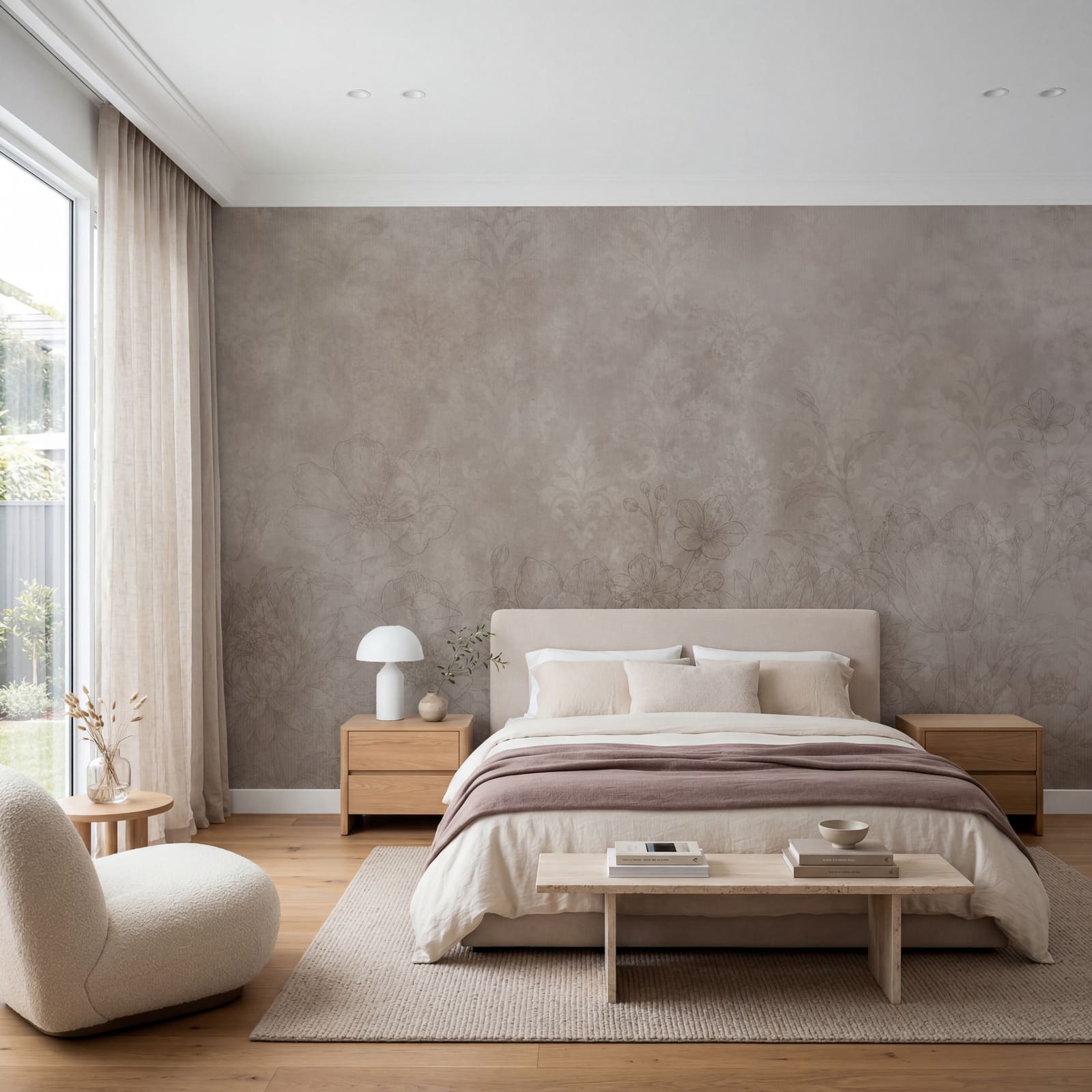 Soft floral patterns on muted background