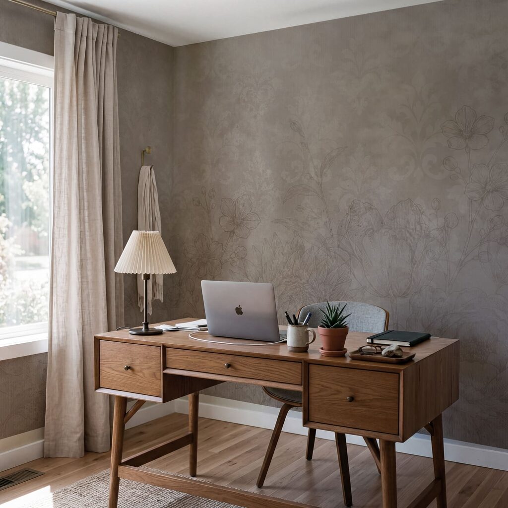Soft floral patterns on muted background