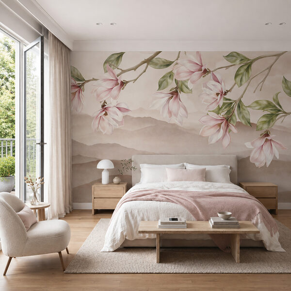 Painting of flowers on a branch