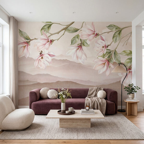 Painting of flowers on a branch