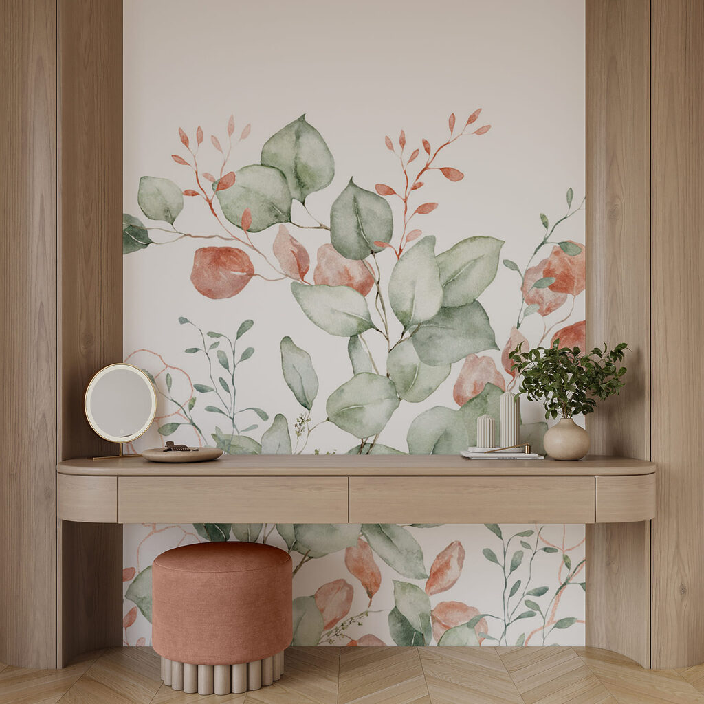Watercolor painting of leaves and branches