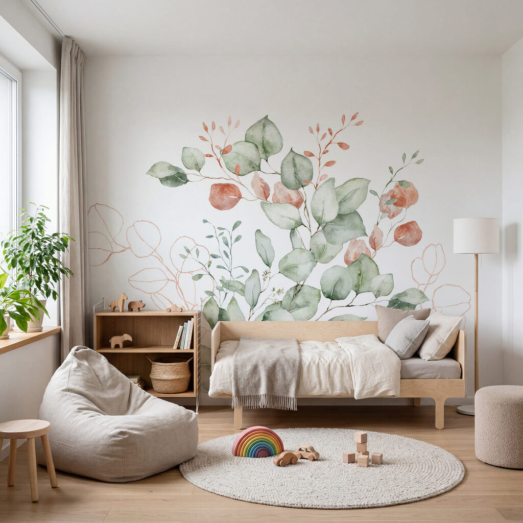 Watercolor painting of leaves and branches