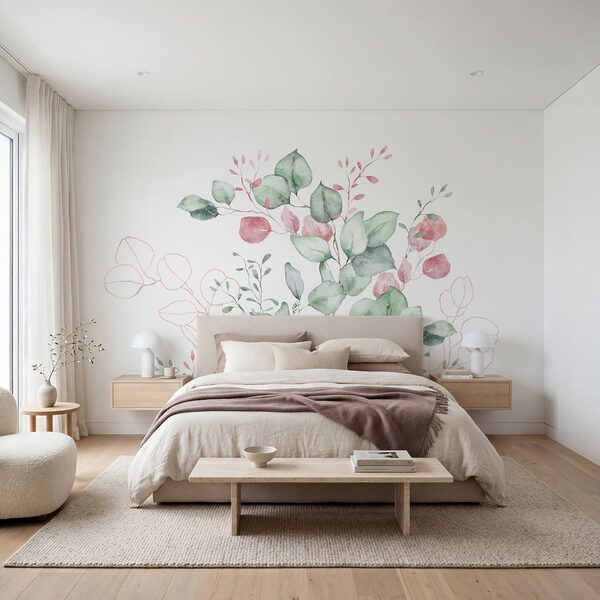 Watercolor painting of green and pink leaves Watercolor painting of green and pink leaves