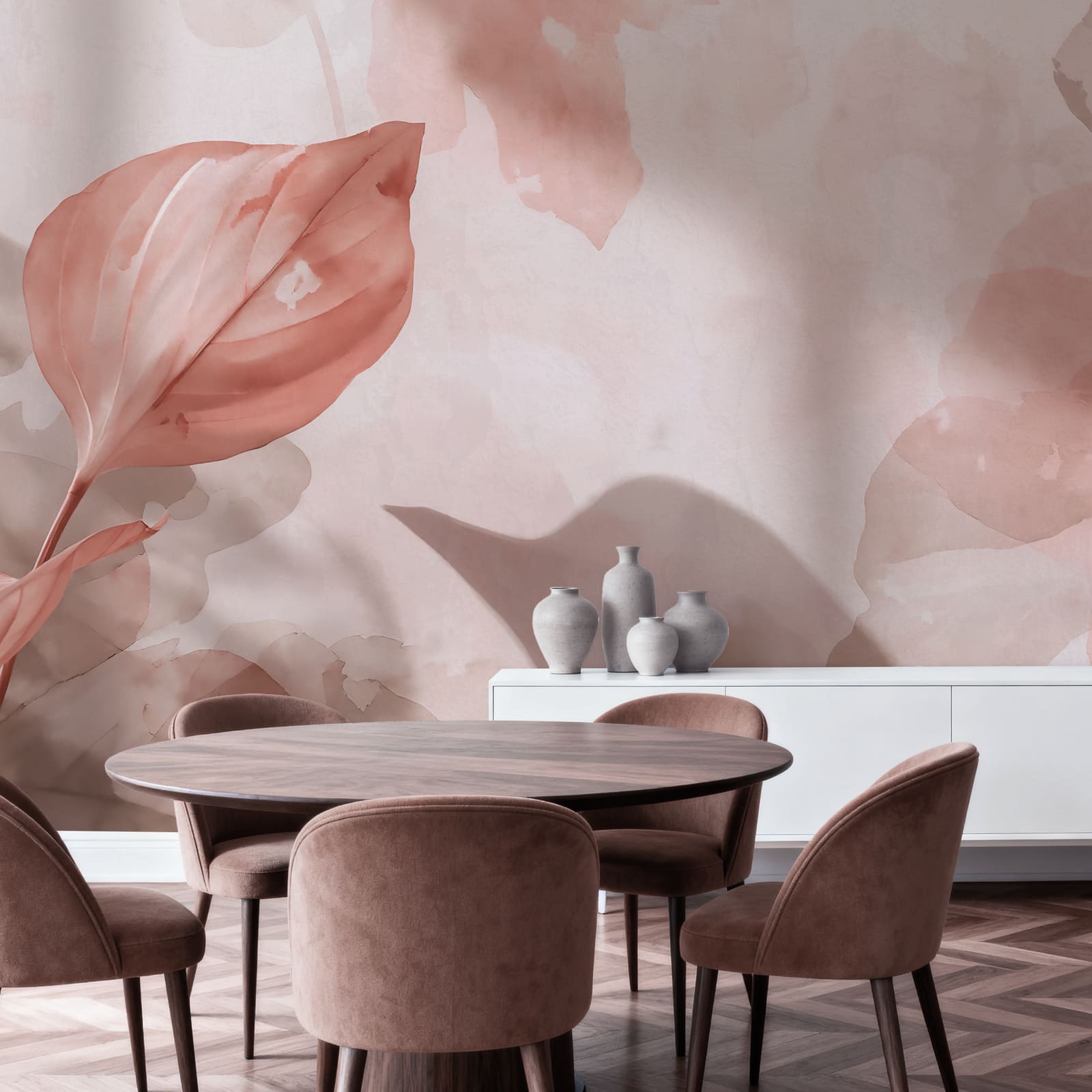 Gentle pink leaves in soft light