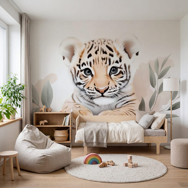 Tiger cub with leaves Tiger cub with leaves