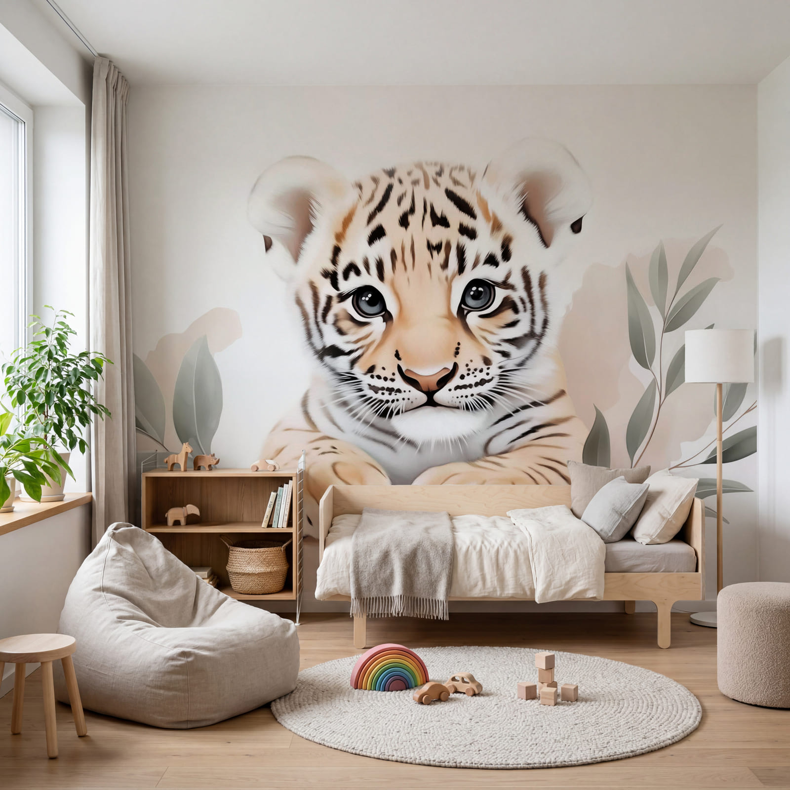 Tiger cub with leaves Tiger cub with leaves