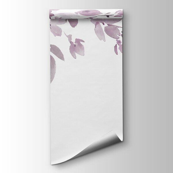 Painting of a tree branch with purple flowers