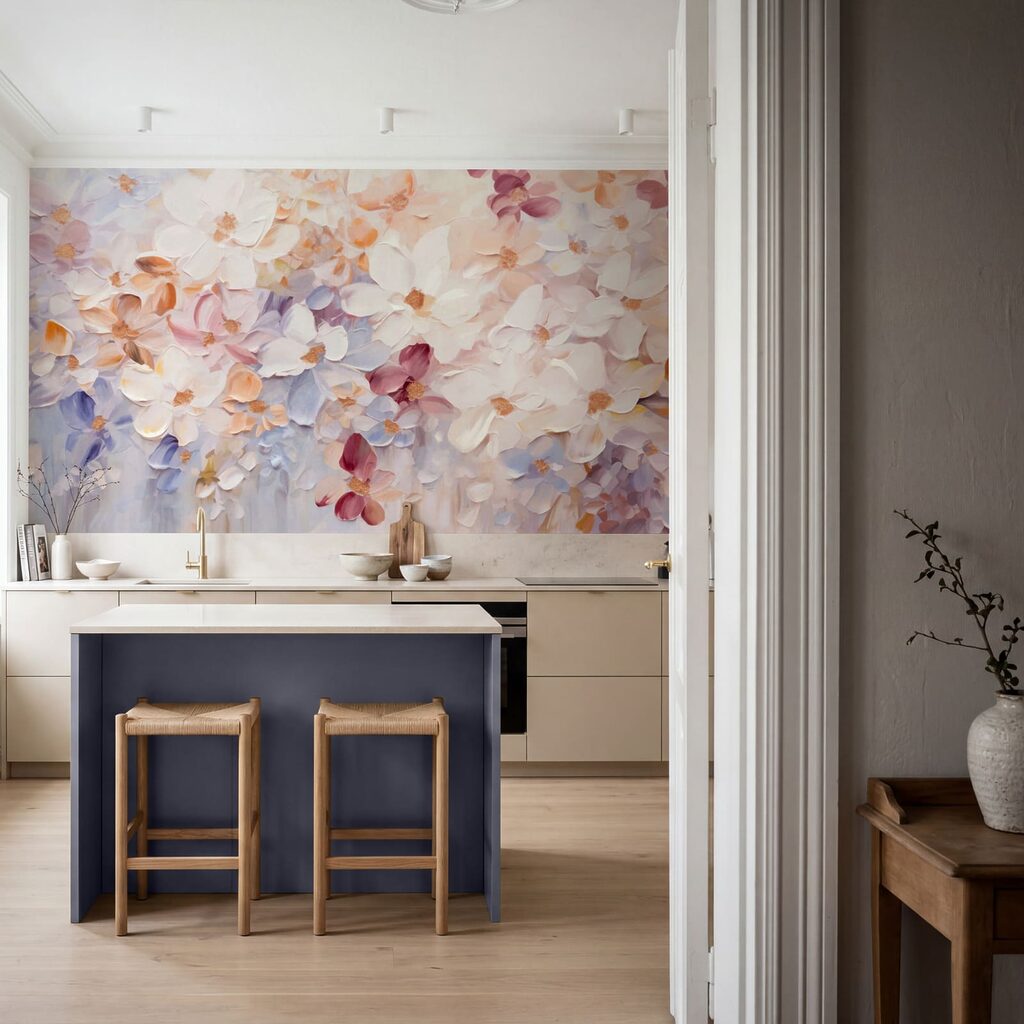 Painting of flowers on a white surface Painting of flowers on a white surface