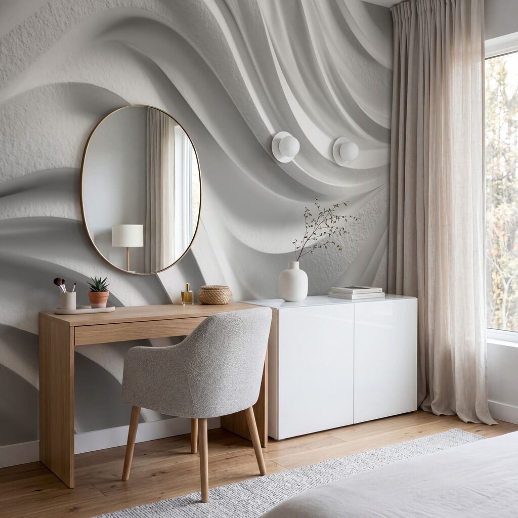 White wall with wavy lines