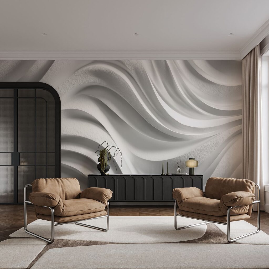 White wall with wavy lines