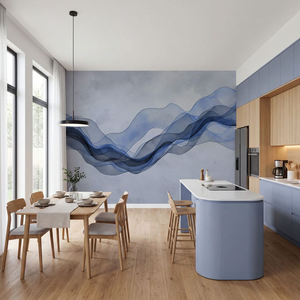 Blue wavy lines on a white background