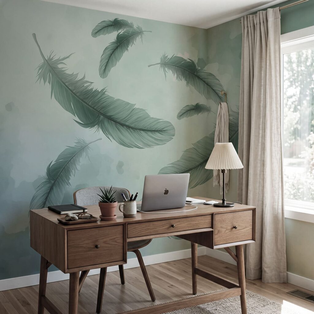 Group of feathers floating in the air