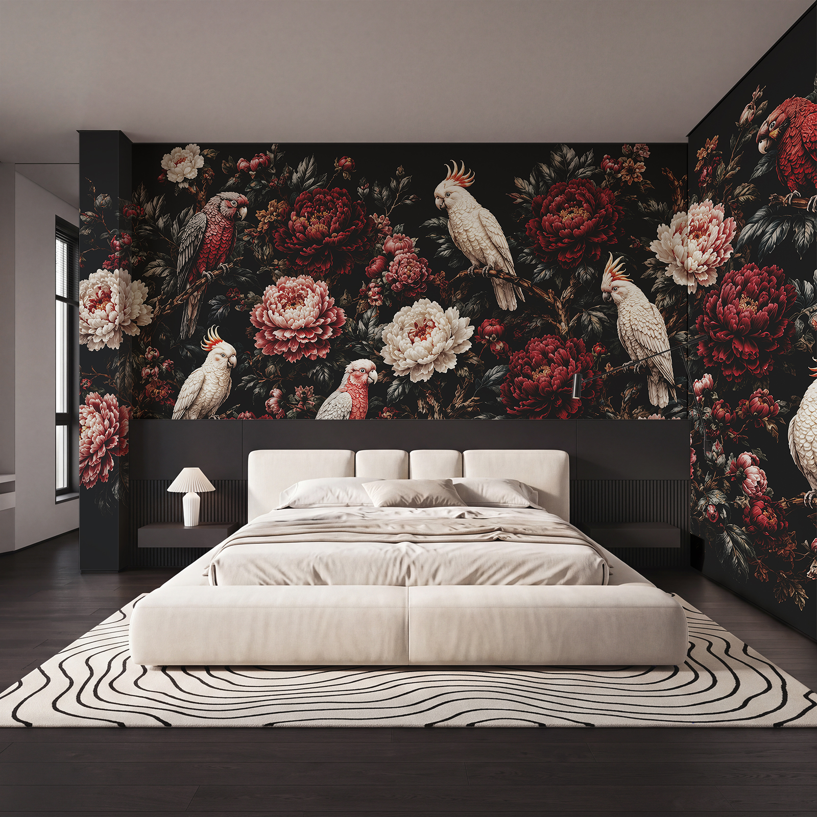Painting of birds on a branch with flowers Painting of birds on a branch with flowers