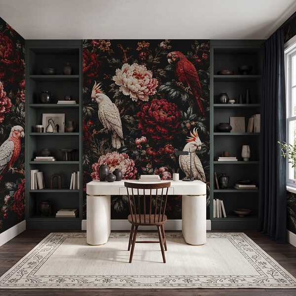 Painting of birds on a branch with flowers Painting of birds on a branch with flowers