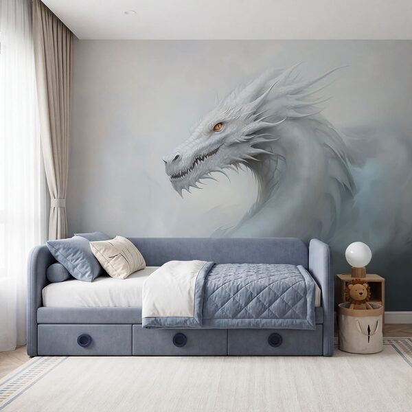 Wall mural White dragon in the clouds