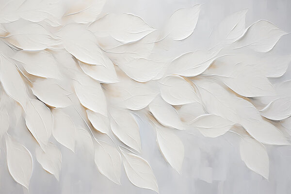 White leaf painting on a white surface White leaf painting on a white surface