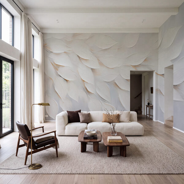 Wall mural White leaf painting on a white surface