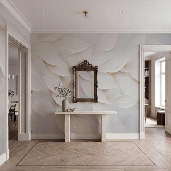 White leaf painting on a white surface White leaf painting on a white surface