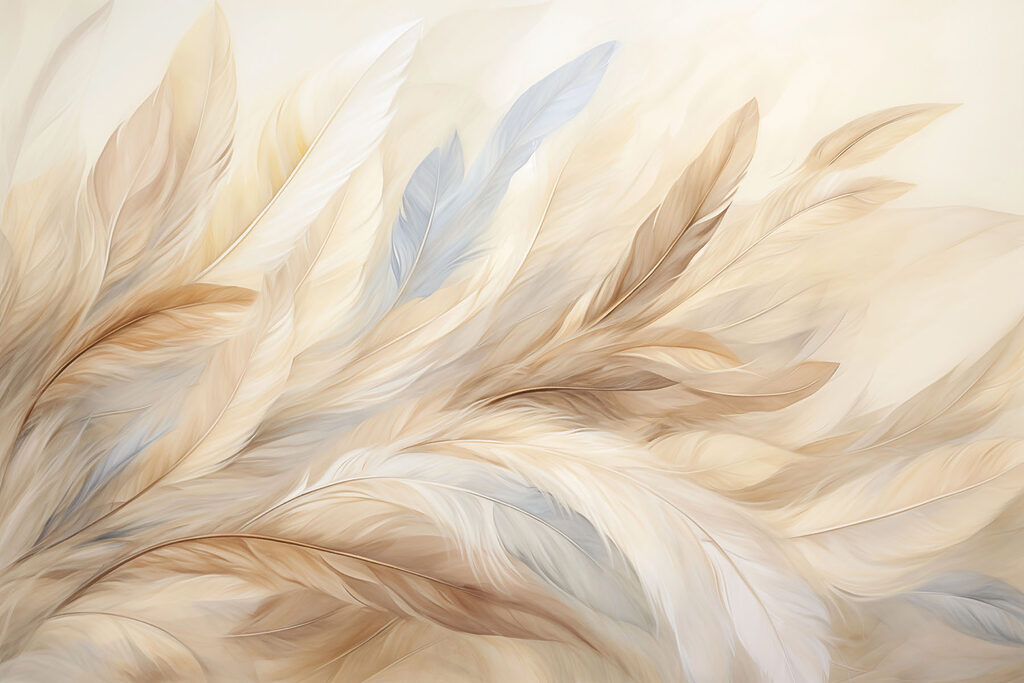 Soft, flowing feathers in warm tones