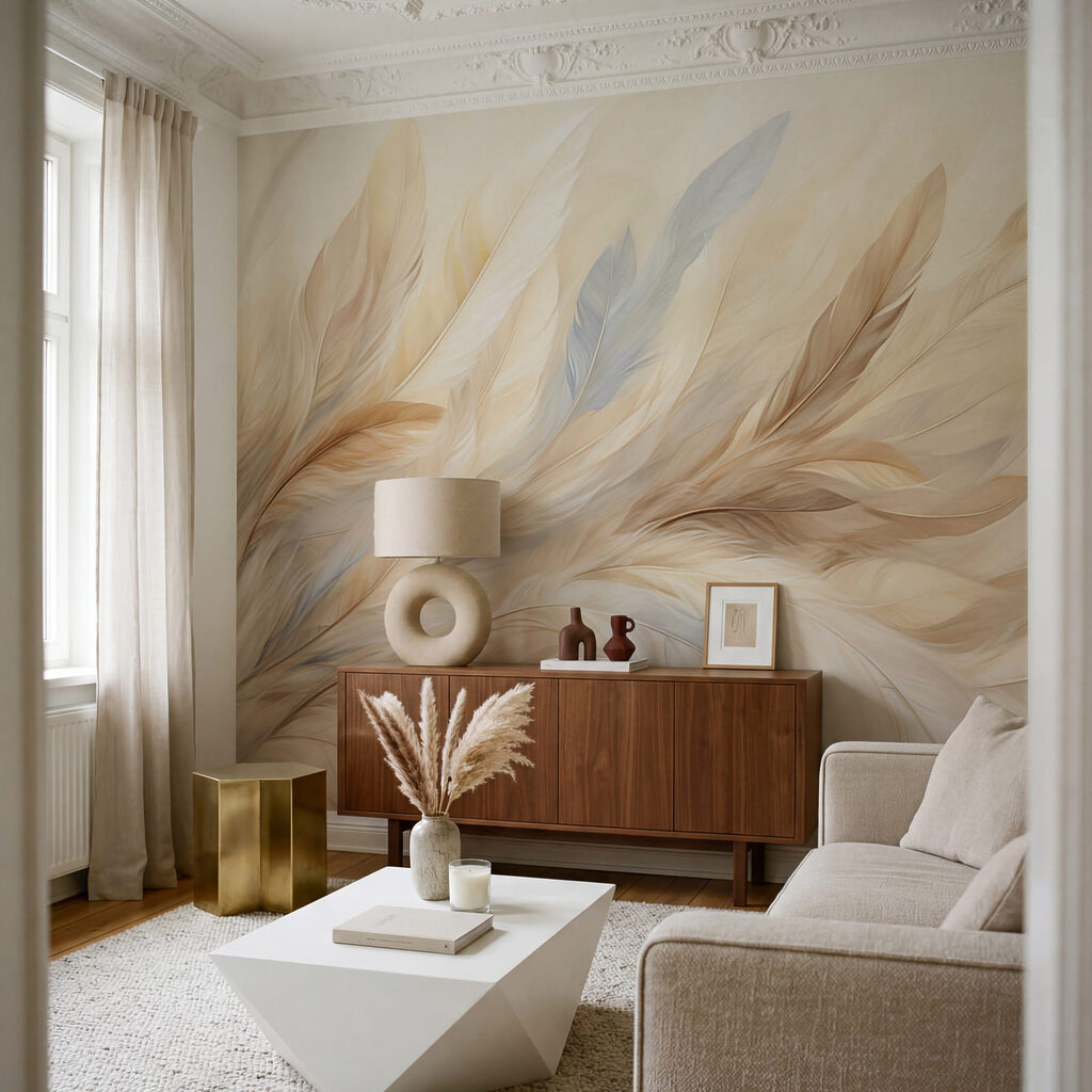 Soft, flowing feathers in warm tones