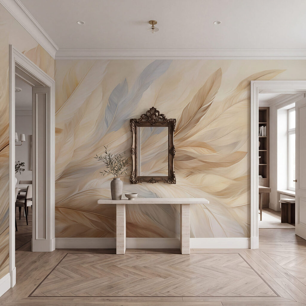 Soft, flowing feathers in warm tones